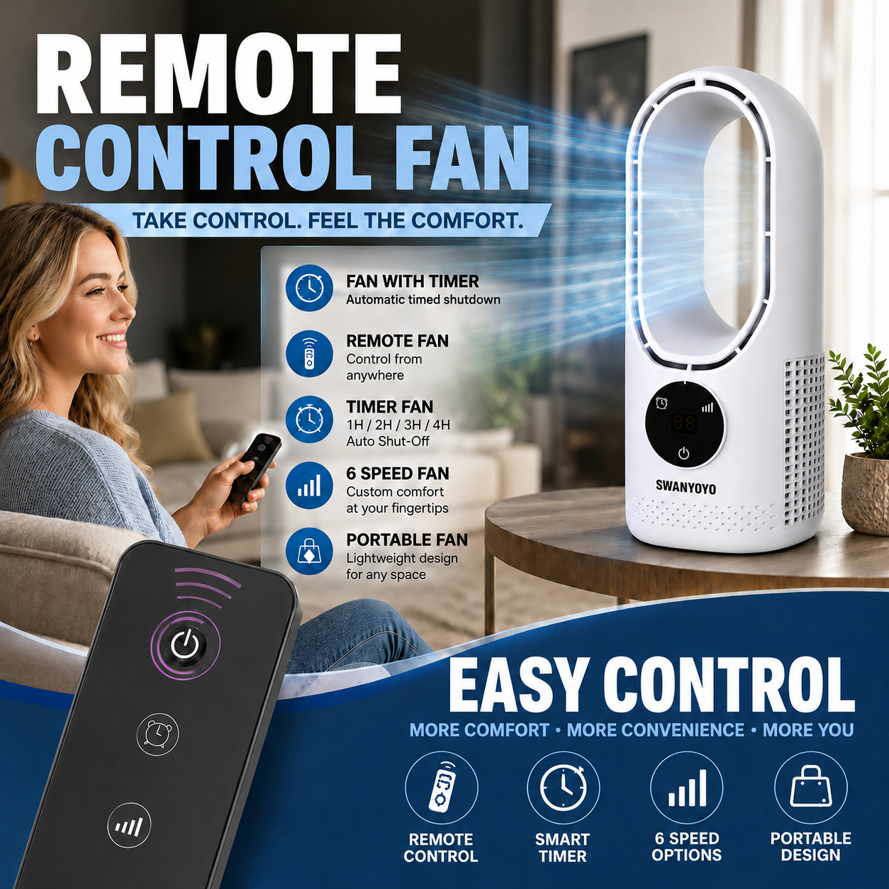 Portable Air Conditioning Fan, USB Tower Fan, Desktop Bladeless Fan - With Remote Control, Touch Screen, Water Mist Cooling, Seven-color LED Ambient Light, Timer And Intelligent Shutdown - Perfect For Offices, Travel, Camping And Home Necessities