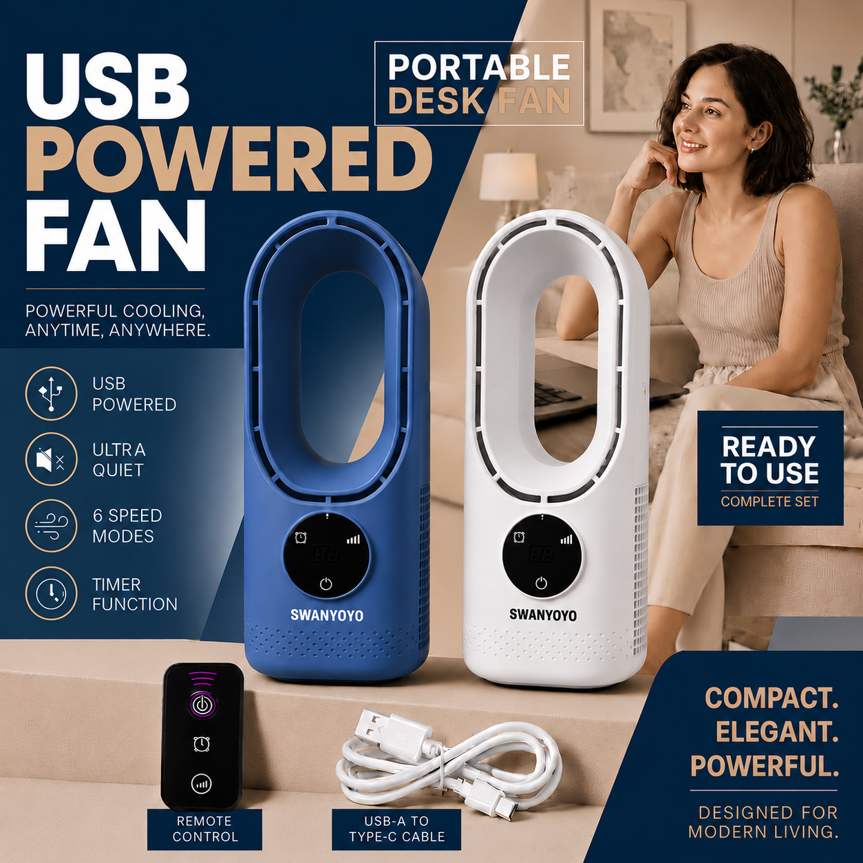 Portable Air Conditioning Fan, USB Tower Fan, Desktop Bladeless Fan - With Remote Control, Touch Screen, Water Mist Cooling, Seven-color LED Ambient Light, Timer And Intelligent Shutdown - Perfect For Offices, Travel, Camping And Home Necessities