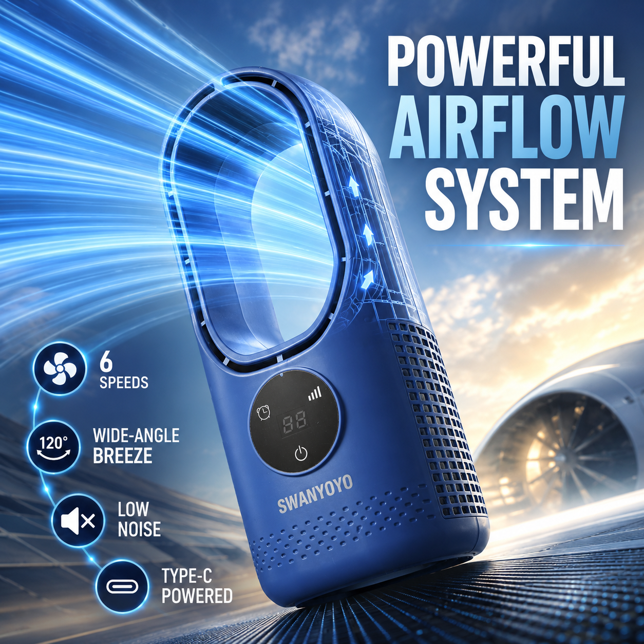 Portable Air Conditioning Fan, USB Tower Fan, Desktop Bladeless Fan - With Remote Control, Touch Screen, Water Mist Cooling, Seven-color LED Ambient Light, Timer And Intelligent Shutdown - Perfect For Offices, Travel, Camping And Home Necessities