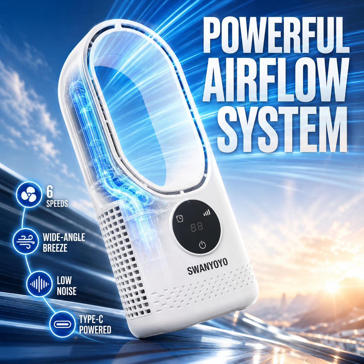Portable Air Conditioning Fan, USB Tower Fan, Desktop Bladeless Fan - With Remote Control, Touch Screen, Water Mist Cooling, Seven-color LED Ambient Light, Timer And Intelligent Shutdown - Perfect For Offices, Travel, Camping And Home Necessities