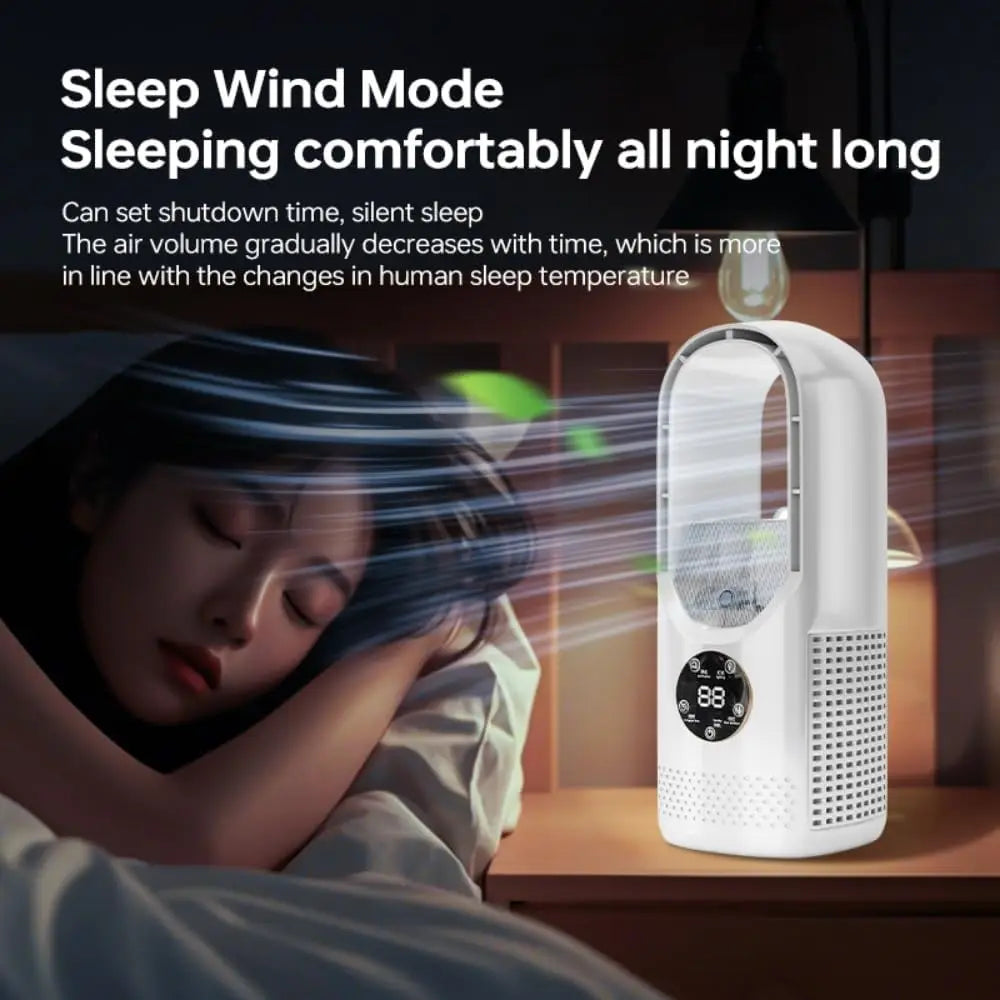 Bladeless fan with humidifier, USB-powered desktop fan, 6-speed silent personal fan suitable for offices, homes and bedrooms