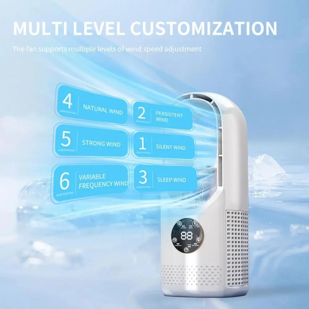 Bladeless fan with humidifier, USB-powered desktop fan, 6-speed silent personal fan suitable for offices, homes and bedrooms