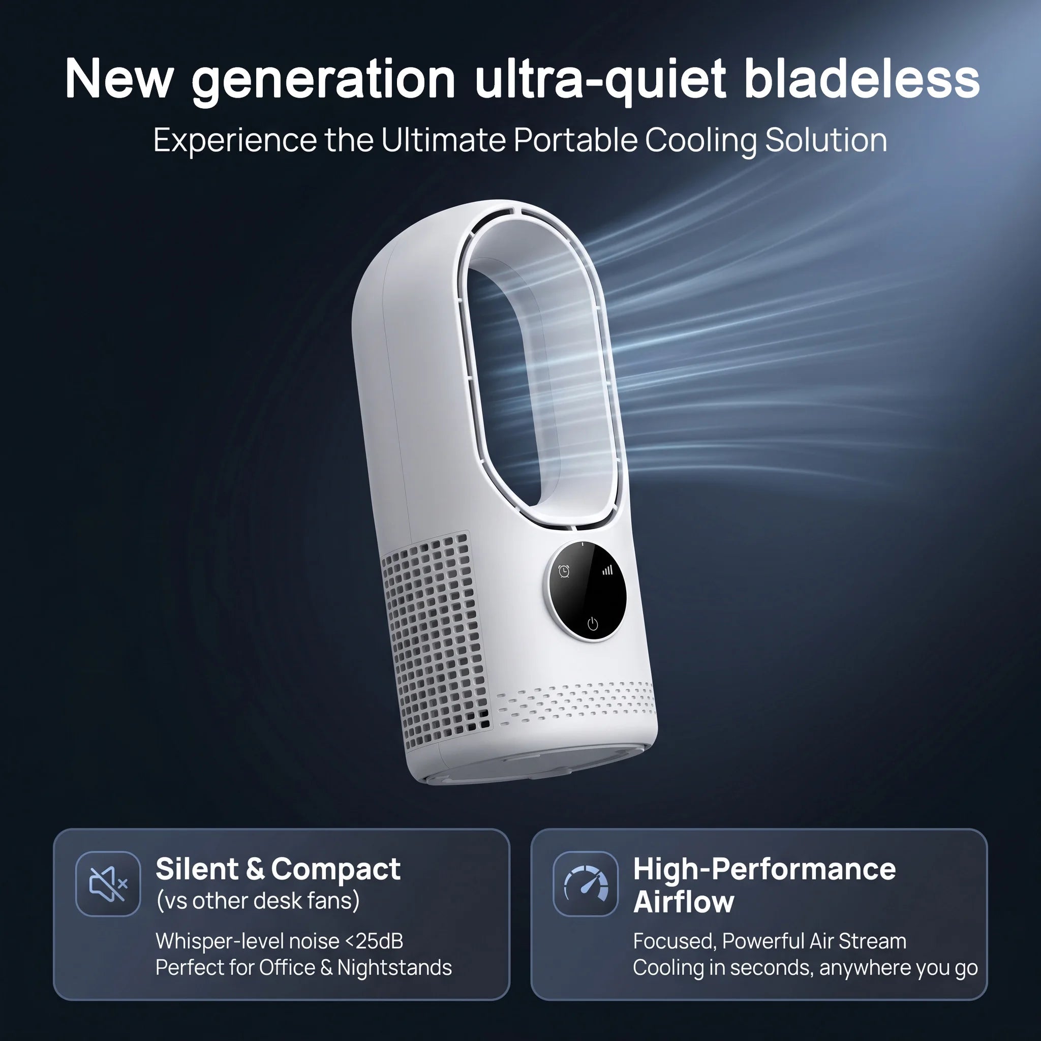 Desktop bladeless fan with six-speed wind adjustment, intelligent timing function, remote control, and quiet strong wind.