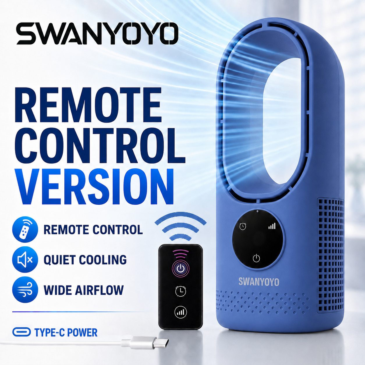 Portable Air Conditioning Fan, USB Tower Fan, Desktop Bladeless Fan - With Remote Control, Touch Screen, Water Mist Cooling, Seven-color LED Ambient Light, Timer And Intelligent Shutdown - Perfect For Offices, Travel, Camping And Home Necessities