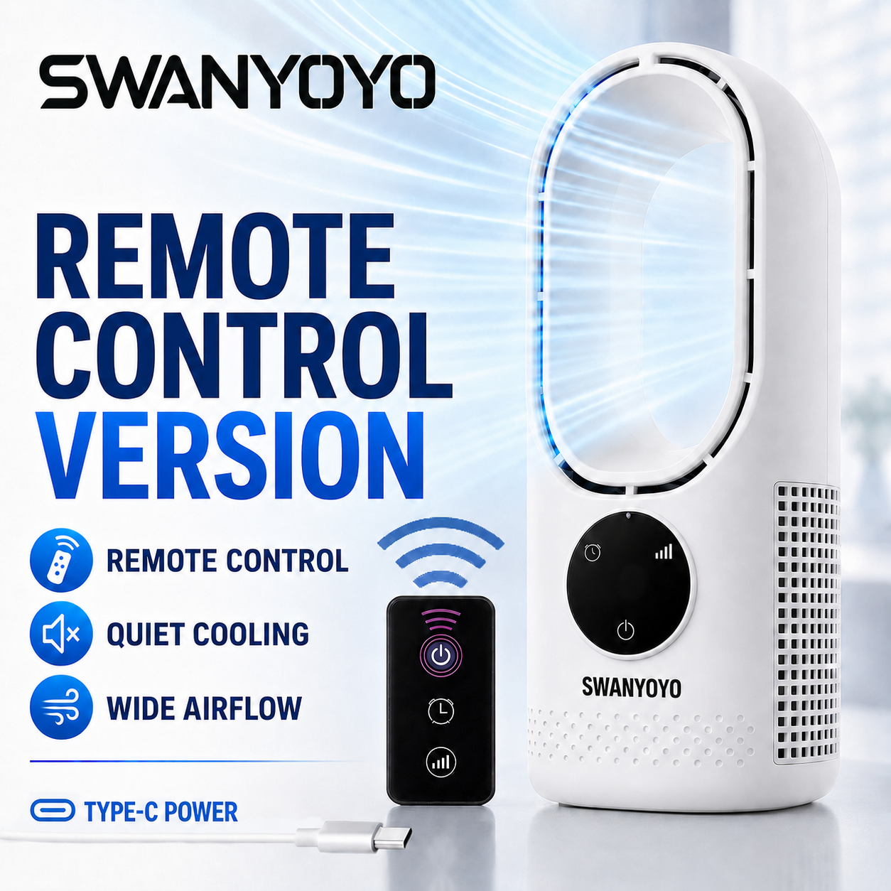 Portable Air Conditioning Fan, USB Tower Fan, Desktop Bladeless Fan - With Remote Control, Touch Screen, Water Mist Cooling, Seven-color LED Ambient Light, Timer And Intelligent Shutdown - Perfect For Offices, Travel, Camping And Home Necessities